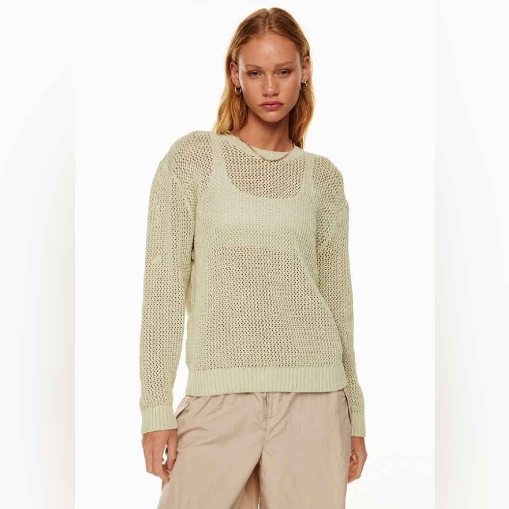 TNA Aritzia Alameda women's long sleeves knit sweater cotton beige size S-M